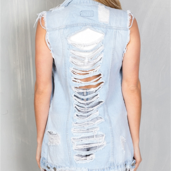 ❤LAST 1❤ SLASHED BACK DISTRESSED DENIM VEST - Picture 4 of 4